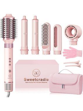 6-in-1 Ionic Hair Dryer & Styler, Fast Drying, Curling, Smoothing Tools, No Heat